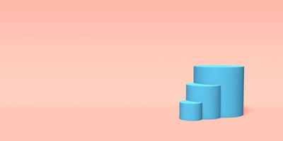 Podium, pedestal or platform blue color on pink background. Abstract illustration of simple geometric shapes. 3D rendering. photo