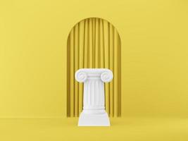 Abstract podium column on the yellow background with arch. The victory pedestal is a minimalist concept. 3D rendering. photo