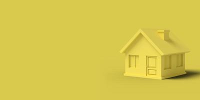 Yellow empty house on a yellow background abstract image. Minimal concept building business. 3D render. photo