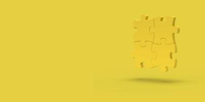 Yellow puzzle on a yellow background. Abstract image. Minimal concept problem business. 3D render. photo