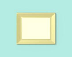 3x4 Horizontal landscape frame mockup. Realisitc paper, wooden or plastic gold blank for photographs. Isolated poster frame mock up template on blue green background. 3D render. photo