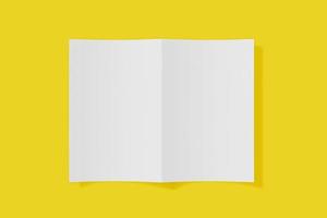 Mockup vertical booklet, brochure, invitation isolated on a yellow background with soft cover and realistic shadow. 3D rendering. photo