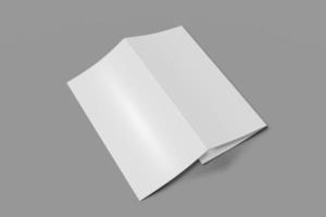 Tri fold booklet mockup closed on a gray background. 3D rendering photo