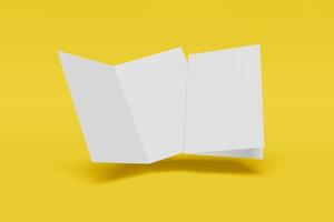 Two Mockup vertical booklet, brochure, invitation isolated on a yellow background with hard cover and realistic shadow. 3D rendering. photo