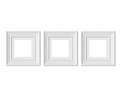 Set 3 1x1 Square picture frame mockup. Framing mat with wide borders. Realisitc paper, wooden or plastic white blank. Isolated poster frame mock up template on white background. 3D render. photo