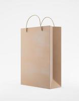 Eco packaging mockup bag kraft paper with handle half side. Standard medium brown template on white background promotional advertising. 3D rendering photo