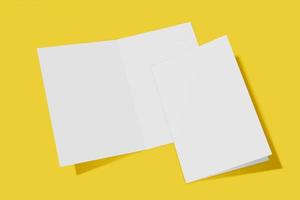 Two Mockup vertical booklet, brochure, invitation isolated on a yellow background with hard cover and realistic shadow. 3D rendering. photo