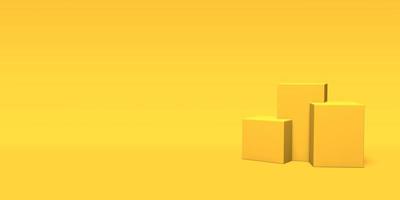 Podium, pedestal or platform gold color on yellow background. Abstract illustration of simple geometric shapes. 3D rendering. photo