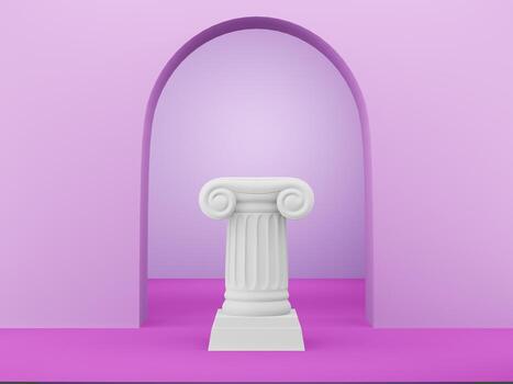 Abstract podium column on the fuchsia background with arch. The victory pedestal is a minimalist concept. 3D rendering. photo