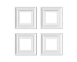 Set 4 1x1 Square picture frame mockup. Framing mat with wide borders. Realisitc paper, wooden or plastic white blank. Isolated poster frame mock up template on white background. 3D render. photo
