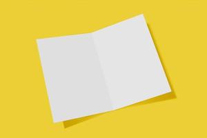 Mockup vertical booklet, brochure, invitation isolated on a yellow background with hard cover and realistic shadow. 3D rendering. photo
