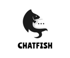 logo con conceptos de chat y pescado vector