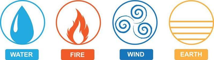 Four elements icon logo with line style symbols. fire, water, Wind, earth symbol. vector Illustration