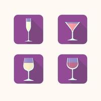 Flat icons of glasses with champagne, wine, martini vector