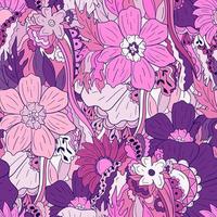 Seamless pattern background with abstract flowers, leaves vector