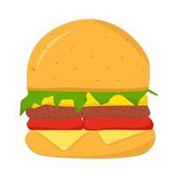 Burger with tasty cutlet, cheese, tomato and ketchup isolated on white background vector