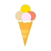 Cono de helado con 3 bolas aislado sobre fondo blanco. vector