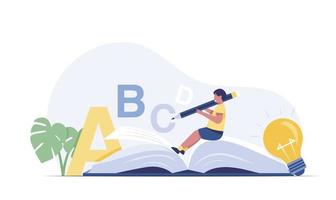 Boy studying languages. Education Concept. vector