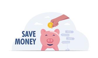 Piggy bank and hand with coin. Vector illustration
