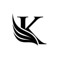 logotipo de la letra inicial k y símbolo de alas. elemento de diseño de alas, icono del logotipo inicial de la letra k, silueta inicial del logotipo k vector