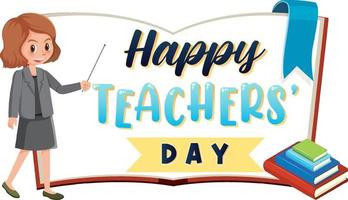 Happy Teachers Day word banner with a woman teacher vector