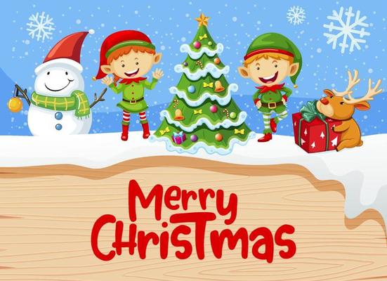 Merry Christmas banner design with Christmas characters