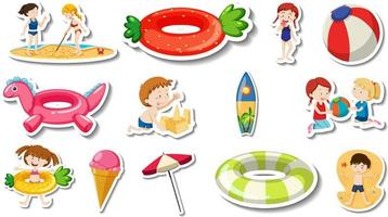 Set of summer beach items and children vector