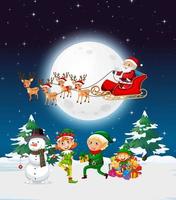 Snowy winter night with Santa Claus on sleigh vector