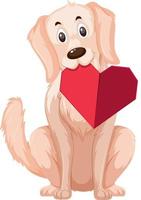 Cute dog carrying a folded heart in cartoon style vector