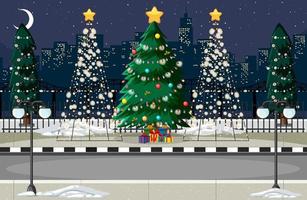 Decorated christmas tree in the city at night scene vector