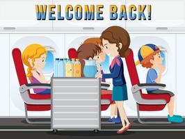 Welcome Back typography design with passengers on boarding vector