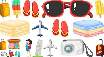 Set of summer vacation objects and elements vector