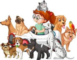 A girl driving a car toy with many dogs vector