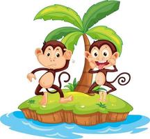Two funny monkeys cartoon character on isolated island vector