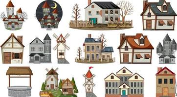 Set of abandoned houses and buildings vector