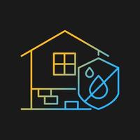 Resistance to dampness gradient vector icon for dark theme. Damp proofing. Building moisture resistant house. Thin line color symbol. Modern style pictogram. Vector isolated outline drawing