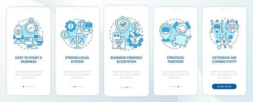 iniciando negocios en singapur pantalla azul de la aplicación móvil de incorporación. tutorial 5 pasos páginas de instrucciones gráficas con conceptos lineales. interfaz de usuario, ux, plantilla de interfaz gráfica de usuario. innumerables fuentes pro-negrita y regulares utilizadas vector