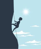 Flat silhouette rock climbing in nature background vector