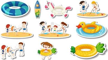 conjunto de artículos de playa de verano y niños. vector