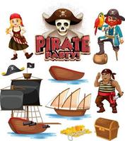 conjunto de personajes y objetos de dibujos animados piratas vector