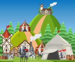 escena del campamento del ejército medieval vector