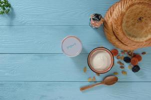 dairy products on a blue background photo