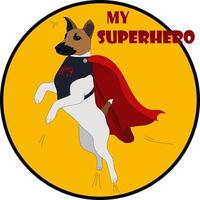 Dog superhero character in yellow circle. Flying Fox Terrier in cloak. vector