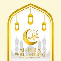 Al isra wal miraj prophet muhammad template vector illustration