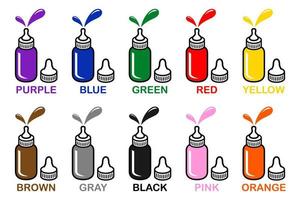 aprender diferentes colores a partir de imágenes de botellas de color, aprendizaje de gráficos de ilustraciones vectoriales para niños vector