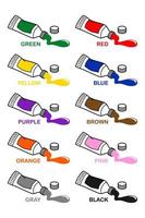 Learn different colors from color tube pictures, Vector illustration Chart learning for kids