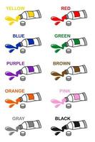 Learn different colors from color tube pictures, Vector illustration Chart learning for kids