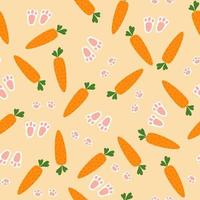 Seamless pattern with carrots and bunny footprints. Background for print, wallpaper, packaging paper design, textile, Easter and baby design vector