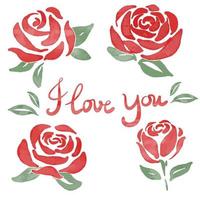 Red Rose and I Love You Watercolor Painting vector