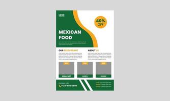 Mexican food flyer template design. Delicious Mexican food flyer. Mexican Food Restaurant menu poster leaflet design, a4 size, flyer, cover, brochure, print-ready vector